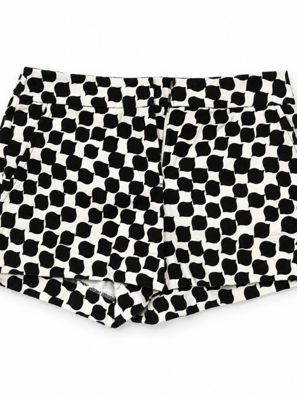 Trina Turk Black Cream Geometric Print Textured Shorts Size 0